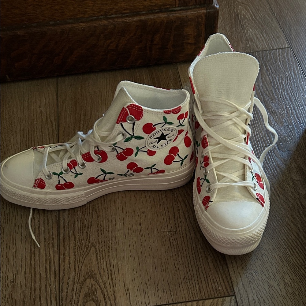 Converse Women's Cherry Pattern High-Tops - White and Red